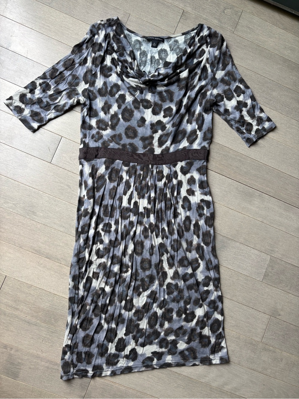 Banana Republic Women's Dress Cowl Neck Animal Print 3/4 Sleeve A Line Summer 10